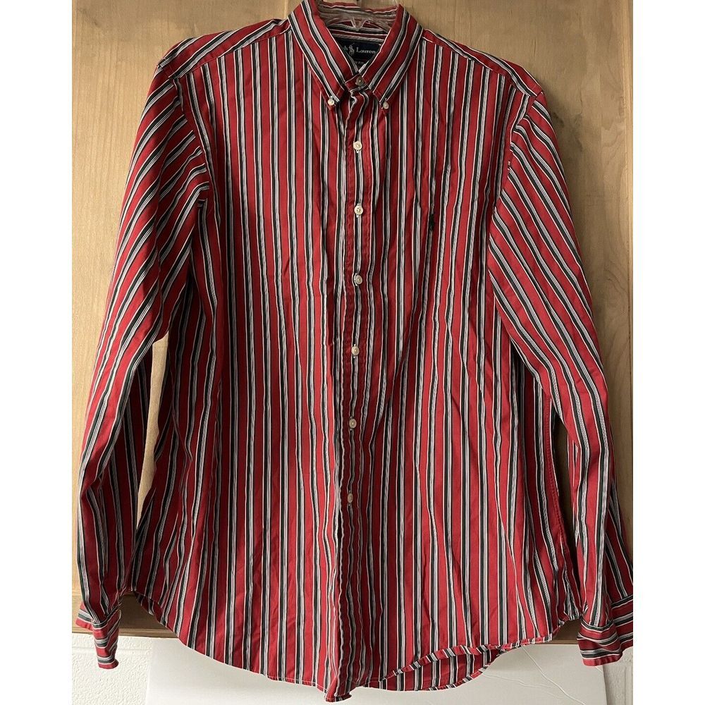 Ralph Lauren Custom Fit XL 17 1/2 LS ‎ Red/White /Green